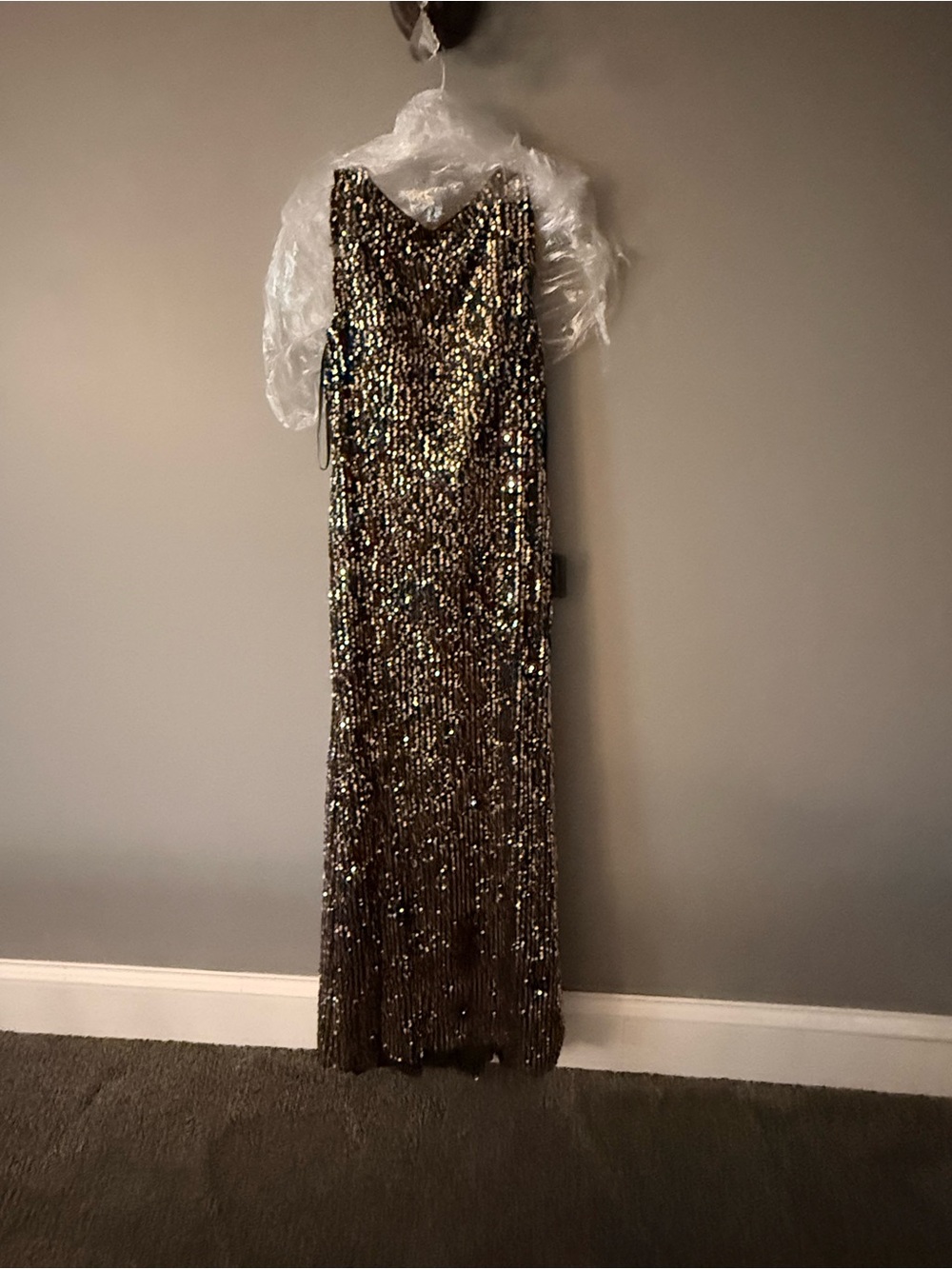 Mac Duggal Gold Sequin Maxi Gown